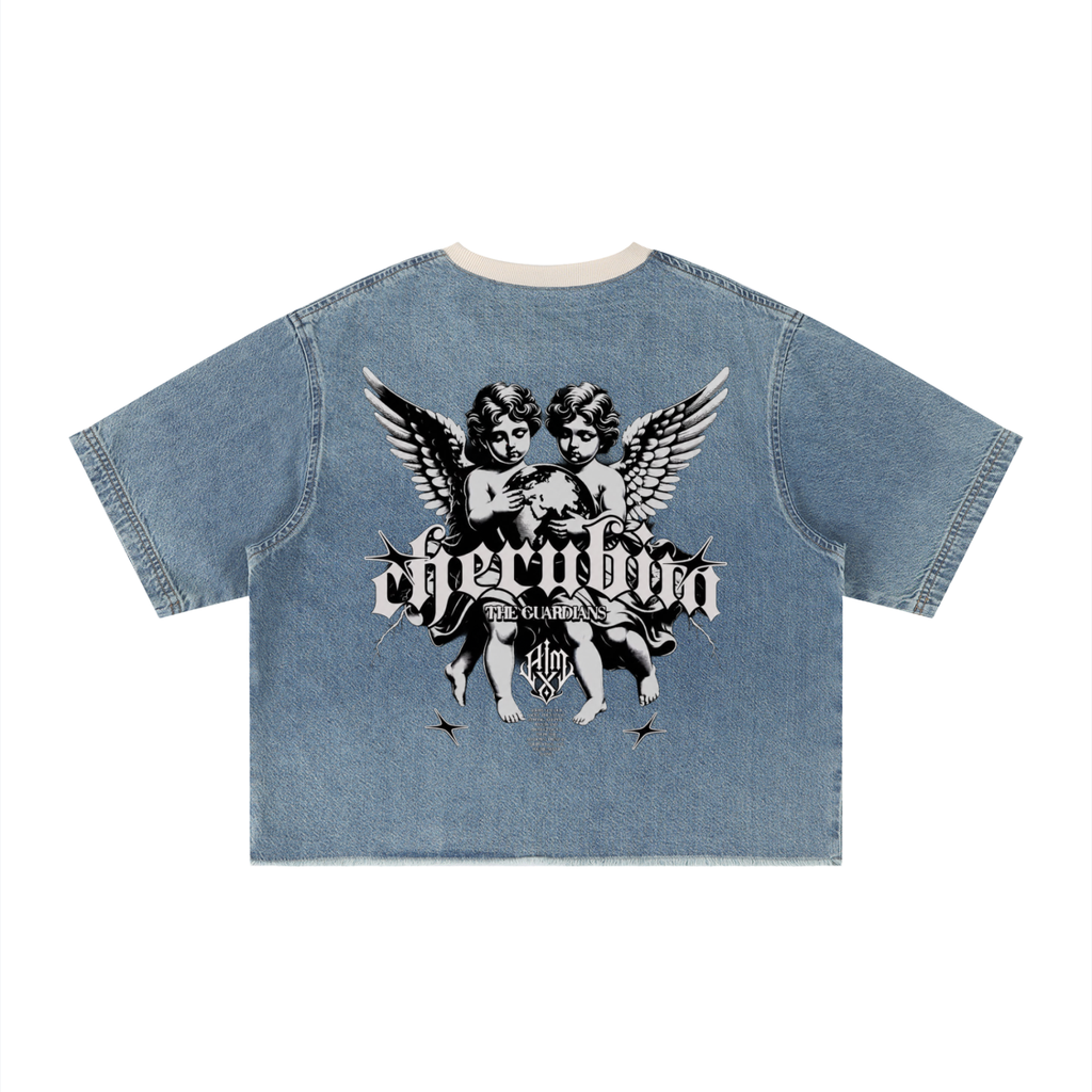 Boxy Raw Hem Denim Tee | CHERUBIM